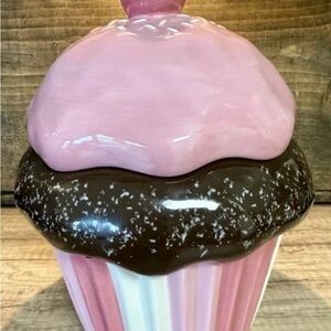 Pink and Brown Cupcake Cookie Jar
